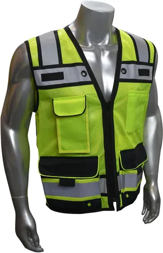 Radians SV65 - Chaleco de seguridad para agrimensores de alta resistencia con cremallera, bolsillo de plan grande, verde de alta visibilidad o