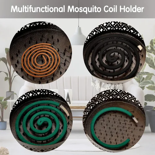 Miniatura 3 de MyLifeUNIT Soporte de bobina para mosquitos, paquete de 2 quemadores de incienso de mosquitos portátiles retro para el hogar y campamento (negro)