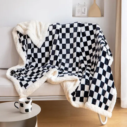 LOMAO - Manta de sherpa de forro polar con patrón a cuadros, suave y gruesa, lujosa, cálida y acogedora para sofá, cama o sillón, para todas las