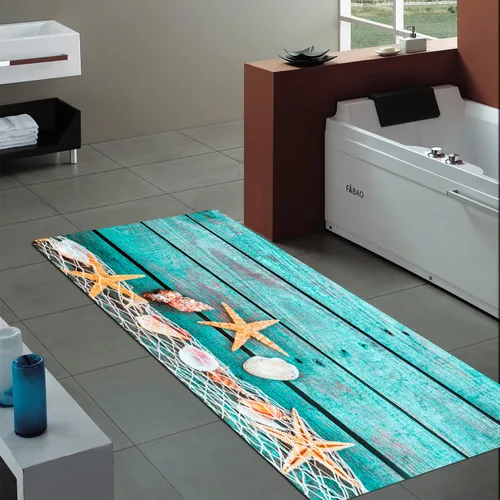 Miniatura 7 de LYFANS La alfombra de espuma de esponja para baño y cocina es absorbente y suave (24 x 71 pulgadas), y el tapete azul se utiliza para mesita