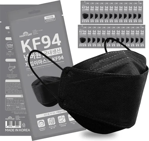 HAPPYDAY , Paquete de 25 mascarillas KF94 de alta calidad hechas en Corea con microprotección contra el polvo, empaquetadas individualmente, color