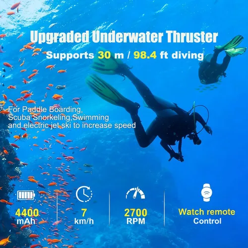 Miniatura 3 de Patinete eléctrico subacuático de 500 W, scooter de buceo libre de 131.2 ft, motor sin escobillas, batería extraíble, scooter de agua para piscina