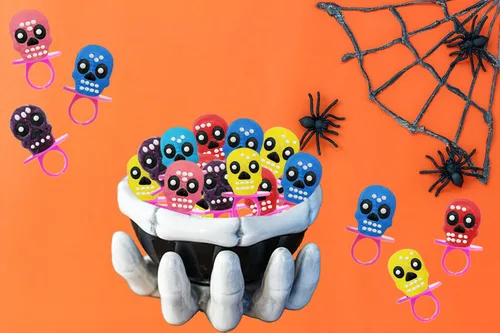 Miniatura 7 de Fruidles Anillos duros de calavera de Halloween, Día de los Muertos, envueltos individualmente (paquete de 12)