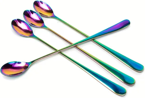 Miniatura 9 de dhrbsx Cuchara de té helado de mango largo, cucharas para mezclar cócteles, cucharas de café de acero inoxidable, cuchara para helado, juego de 8