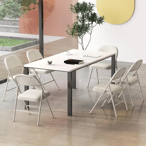 Miniatura 8 de GOFLAME Paquete de 6 sillas plegables, juego de sillas de comedor de tela con asiento acolchado y marco de metal, asiento comercial tapizado