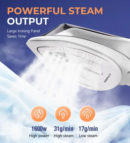 Miniatura 4 de Vaporizador para ropa, vaporizador y plancha 2 en 1 de 1600 W con placa de cerámica grande, potente vapor turbo, control inteligente de temperatura