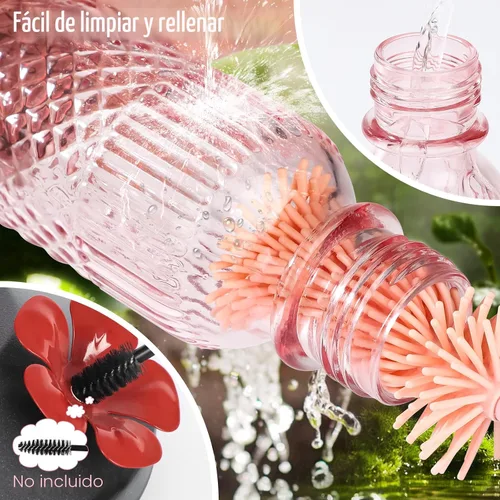 Miniatura 4 de Comederos de vidrio para colibríes FEED GARDEN para exteriores, comedero para colibríes rosa de 16 OZ con 4 puertos de alimentación con protección