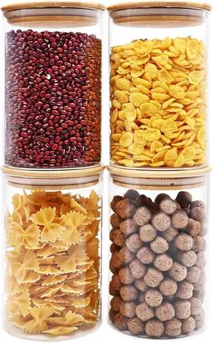 Miniatura 21 de SHOWIN Tarros de almacenamiento de pasta de vidrio de 73 onzas, tarros altos de vidrio con tapas de bambú, contenedor de espagueti, juego de 3