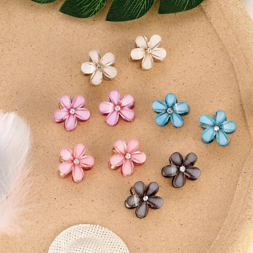 Miniatura 3 de 10 pinzas para el cabello de flores para niñas, pinzas pequeñas para el cabello, mini pinzas de flores con cristal, bonitos clips de garra de metal