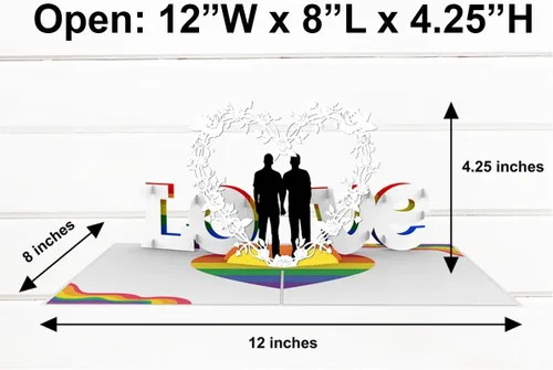 Miniatura 3 de iGifts And Cards Tarjeta desplegable 3D de corazón gay – Escultura floral Love is Love para el mes del orgullo, boda, aniversario y salida – Regalo