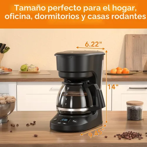 Miniatura 8 de Electactic Cafetera programable de goteo para 5 tazas, una máquina de café compacta con reloj digital y temporizador programable de 24 horas