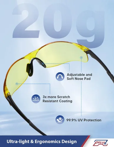 Miniatura 3 de Paquete de 3 lentes de seguridad tintados ámbar: lente de policarbonato antiarañazos con certificación ANSI Z87.1, protección UV para construcción