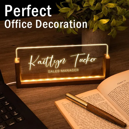 Miniatura 3 de Placa de nombre personalizada para escritorio, placa de nombre personalizada con luz para escritorios, decoraciones de escritorio para mujeres
