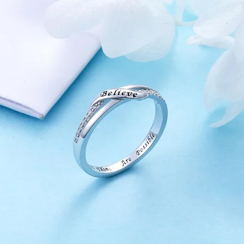 Miniatura 3 de Joyería inspiradora de plata de ley grabada Believe All Things are Possible - Anillo de banda para mujer y novia, talla 5-10