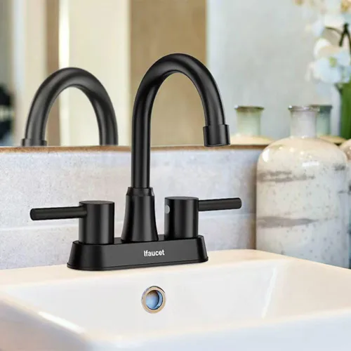 Miniatura 8 de Grifo de baño negro de 3 agujeros, grifos de baño para fregadero de 3 agujeros, grifo de lavabo de baño, juego central de 4 pulgadas y 2 asas, sin