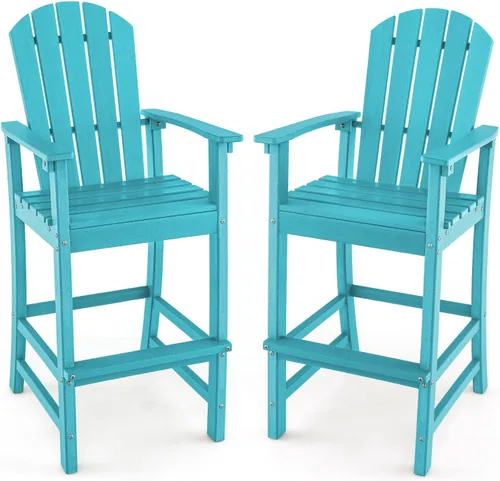 Miniatura 16 de Giantex Taburete de bar HDPE para exteriores, silla Adirondack alta con reposabrazos y reposapiés, taburete de bar de 30 pulgadas de altura de Gris