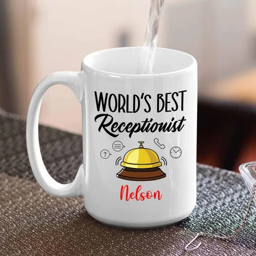 Miniatura 4 de World's Best - Taza de café blanca de recepcionista de 11 onzas, 15 onzas, taza de café de recepcionista personalizada, la mejor taza de viaje