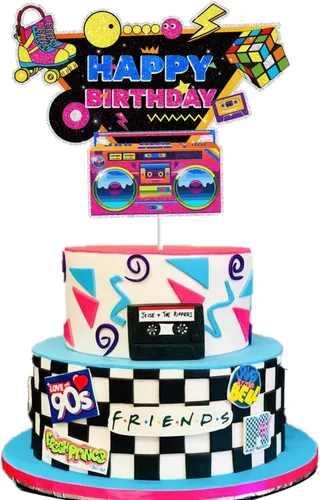 Miniatura 3 de Decoración de pastel de los años 90 para hombres y mujeres, suministros de fiesta de feliz cumpleaños de los 80, decoraciones de fiesta de los años