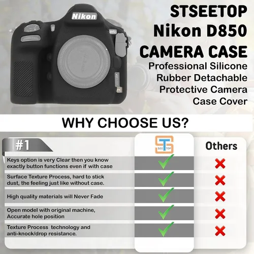 Miniatura 4 de Funda de cámara para Nikon D850 - Funda protectora de silicona para DSLR, jaula desmontable, a prueba de golpes, a prueba de polvo (negro)