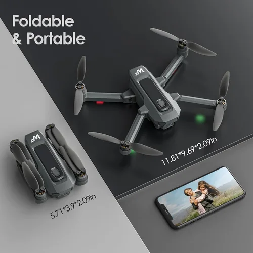 Miniatura 9 de WeFone WF20 Drone con cámara FPV 1080P para principiantes, cuadricóptero RC plegable con motor sin escobillas, modo sin cabeza, velocidad ajustable