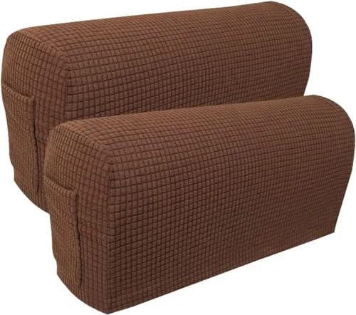 Miniatura 11 de Juego de 2 fundas elásticas para brazos de sofá con bolsillo, fundas extraíbles antideslizantes para reposabrazos para sillón reclinable y sillones