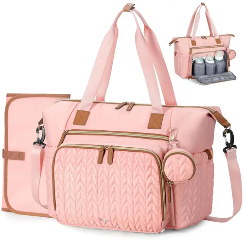 Miniatura 16 de Bolsa de pañales, bolsa grande para pañales para bebé, impermeable, bolsa de hospital para parto con funda para chupete, cambiador, correa