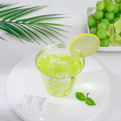 Miniatura 7 de WELLIFE 120 vasos de plástico desechables plateados, vasos de plástico transparente de 9 onzas, vasos de vino desechables para fiestas H-Llanta