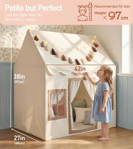 Miniatura 2 de Little Dove Tienda de campaña para niños con alfombra, luces de estrella, guirnalda de borlas, casa de juegos para niños con ventanas fáciles