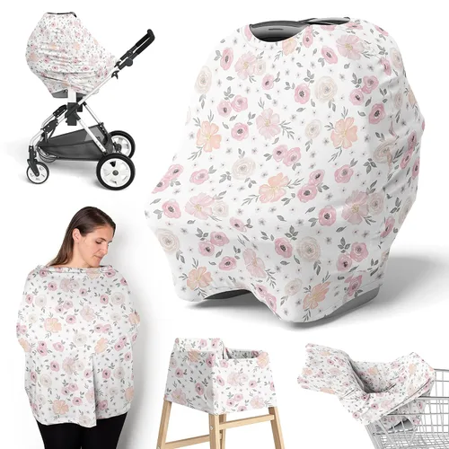 Miniatura 13 de Sweet Jojo Designs Funda de asiento de coche para bebé, color rosa rubor, estilo bohemio, Shabby Chic floral, para lactancia, silla alta, carrito