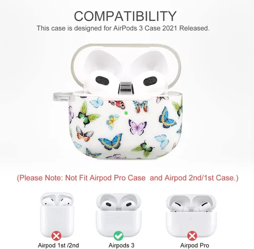 Miniatura 2 de Funda para Airpods 3 de mariposa, funda CutebriCase AirPods de tercera generación 2021 para mujeres y niñas, funda protectora rígida para AirPods 3