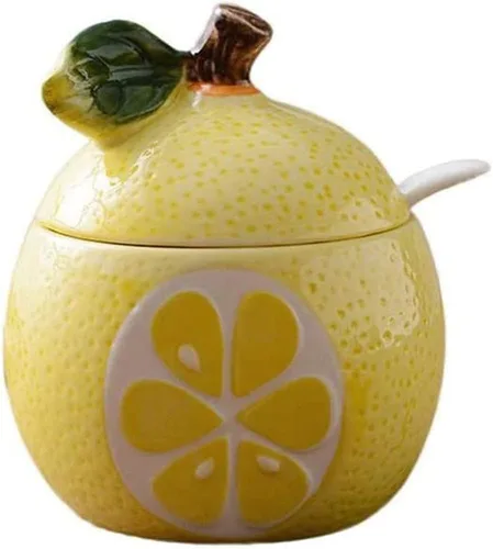 Miniatura 4 de Cerámicas Tazón de Azúcar en Forma de Fruta, Salero, Pimentero, Frasco de Almacenamiento con Tapa y Cuchara, Caja de Condimentos, Ollas de Sandía