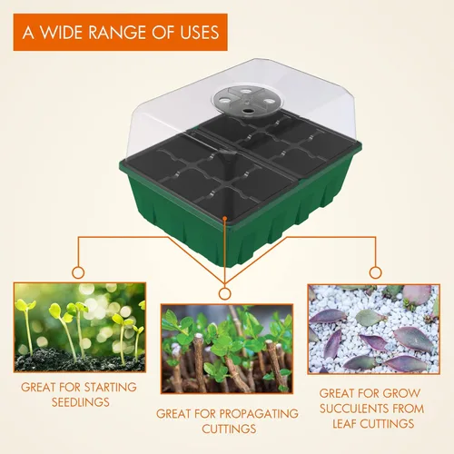 Miniatura 2 de Gardzen Juego de 10 propagadores de jardín, kits de bandejas de semillas negras con 120 celdas, bandejas de inicio de semillas con cúpula y base