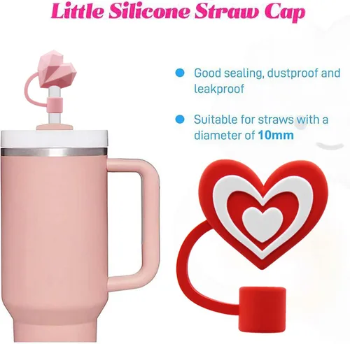 Miniatura 4 de Tapa de popote para copa Stanley, adorno de popote en forma de corazón compatible con vaso de 30 y 40 onzas con asa, tapas de paja de 0.4 pulgadas