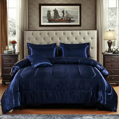 Miniatura 9 de Bedding_Dreamer Juego de edredón sedoso negro de satén en una bolsa, 8 piezas de ropa de cama sedosa de hotel de lujo con 1 edredón, 1 sábana