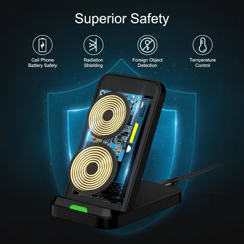 Miniatura 9 de Soporte de cargador inalámbrico para Samsung Galaxy S25 FE Ultra Plus S24 S23 S22 S21, Motorola Desk Android Phone Estación de carga rápida Negro
