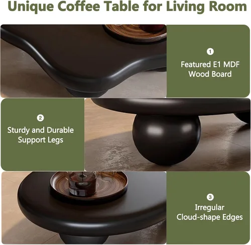 Miniatura 5 de Mesa de Centro Cloud para Sala de Estar con Esquinas Redondeadas, Mesa Central de Estilo Moderno con 3 Patas en Forma de Pelota, Mesa de Té