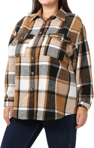 Miniatura 6 de MCEDAR Chaqueta de franela a cuadros de gran tamaño para mujer, casual, con solapa, manga larga, con botones, tallas grandes (S-4X)