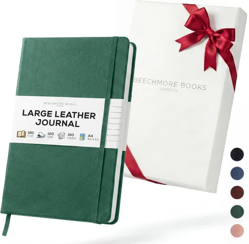 Miniatura 16 de BEECHMORE BOOKS Cuaderno rayado, 5.8 x 8.3 pulgadas, páginas rayadas A5, 160 páginas, diarios de cuero de tapa dura para mujeres, hombres, escritura