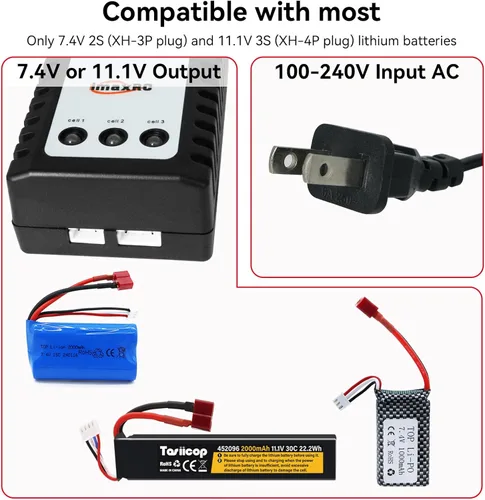 Miniatura 3 de B3 Cargador de Batería Lipo - 2S 3S RC Cargadores de Equilibrio AC 7.4-11.1V 10W con Enchufe XH3P XH4P para Baterías de Coche RC Drone Barco Avión