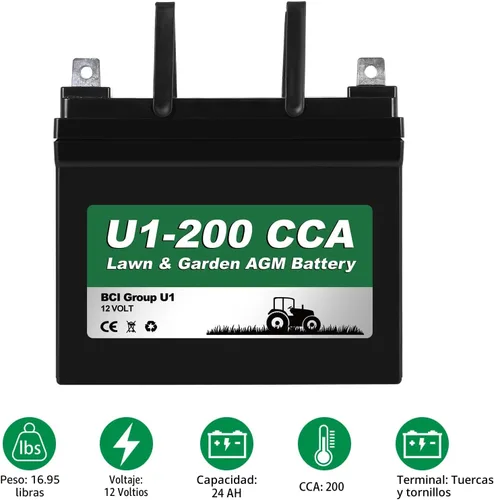 Miniatura 3 de Batería WEIZE AGM para Jardín y Césped, 12V 200CCA Grupo BCI U1 SLA de Arranque para Césped, Tractores y Cortacéspedes, Compatible con John Deere