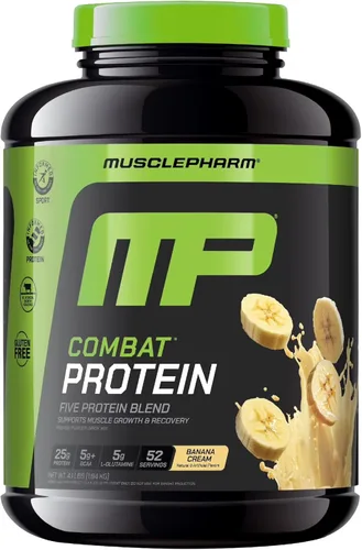 Miniatura 10 de MusclePharm Combat Protein Powder, sabor a vainilla, alimenta los músculos para entrenamientos productivos, 5 fuentes de proteínas incluyendo