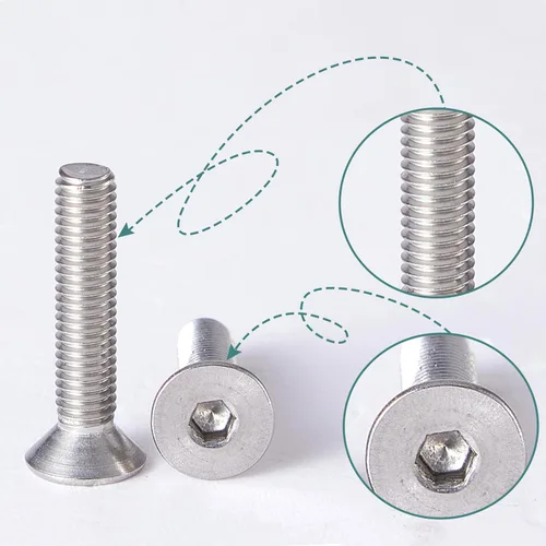 Miniatura 5 de Tornillos de cabeza plana M6 x 12 mm con casquillo hexagonal, pernos avellanados, acero inoxidable 304, acabado brillante, totalmente roscados
