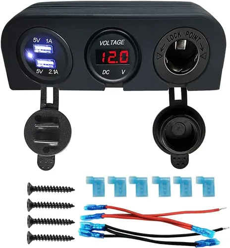 Miniatura 8 de Divisor de enchufe de encendedor de cigarrillos de 2 vías, impermeable, 12 V, repuesto de enchufe de adaptador de corriente dual para automóvil, RV