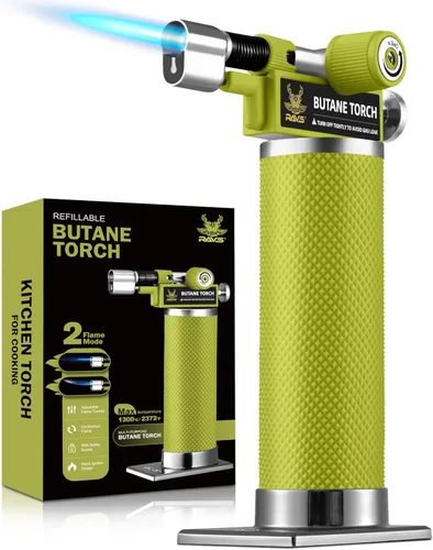 RAVS Encendedor de butano con modo de llama dual, soplete de cocina recargable, soplete de metal para hornear, cocinar, arte de resina con llama
