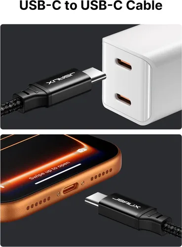 Miniatura 4 de JSAUX Cable USB C a USB C de 100 W [2 unidades de 3.3 pies], cable de carga rápida tipo C para iPhone Air/iPhone 17/iPhone 17 Pro/iPhone 17 Pro Max