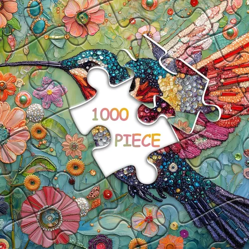 Miniatura 8 de Rompecabezas de Colibrí para Adultos 1000 Piezas, Rompecabezas de Arte de Aves de la Naturaleza, Flores y Joyas, Rompecabezas de Diamantes