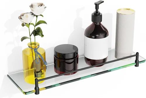 Miniatura 11 de Estantes de vidrio para baño, estante flotante de 20 pulgadas de níquel cepillado, estante de vidrio templado de acero inoxidable, estantes modernos