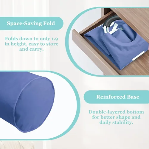 Miniatura 7 de WOOHA Cesta de lavandería grande de 95 L, cesta plegable para ropa, cestas altas de tela plegables para dormitorio, armario, baño, universidad, Azul