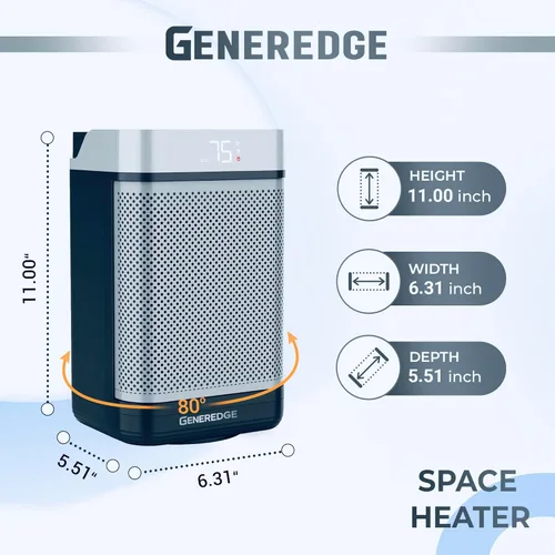 Miniatura 7 de Calentador de espacio portátil para uso en interiores - Calentador eléctrico PTC de 1500 W con termostato digital, control remoto, oscilación