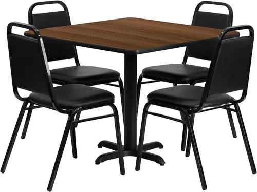 Miniatura 12 de Flash Furniture Juego de mesa de comedor laminada cuadrada de 5 piezas de 36 pulgadas, juego de comedor de restaurante con mesa, base en X y 4 Parte